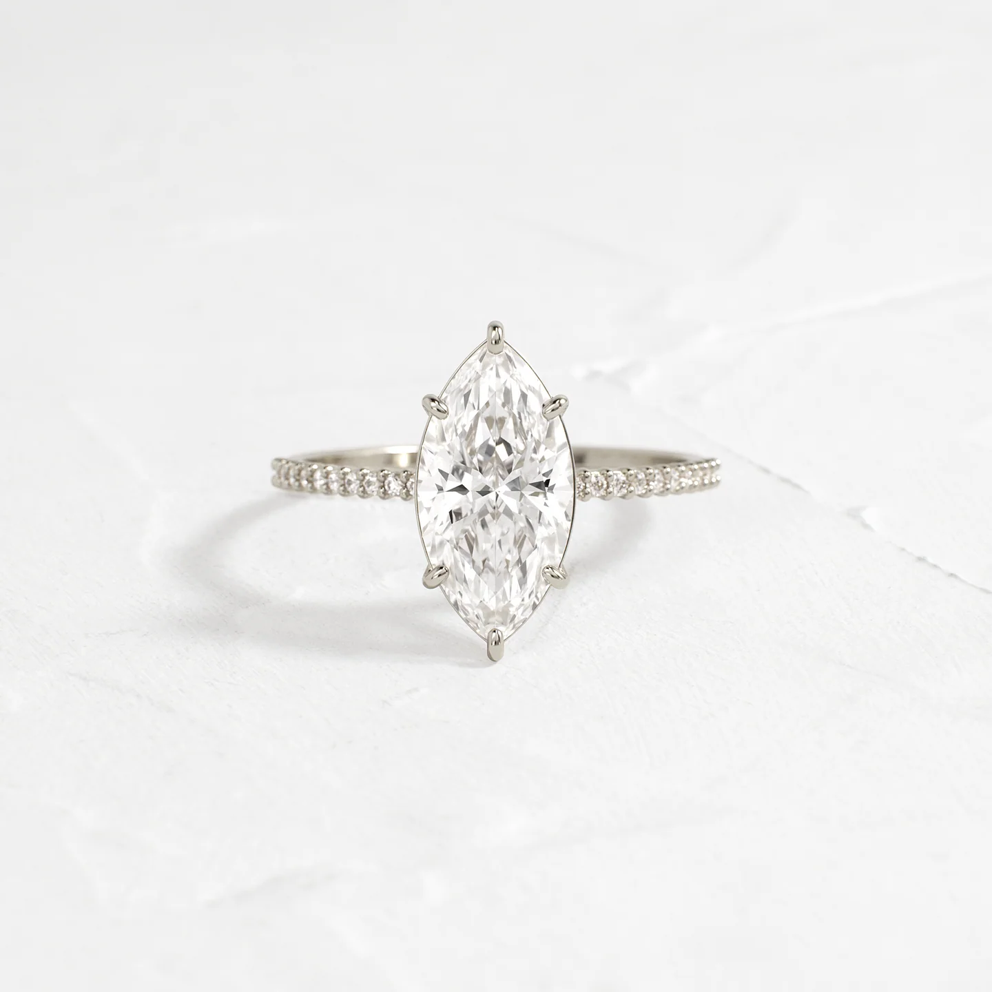 Whisper Ring with Pave Band 2 CT Marquise Cut Diamond in 925 Sterling Silver | Minimalist Engagement Ring