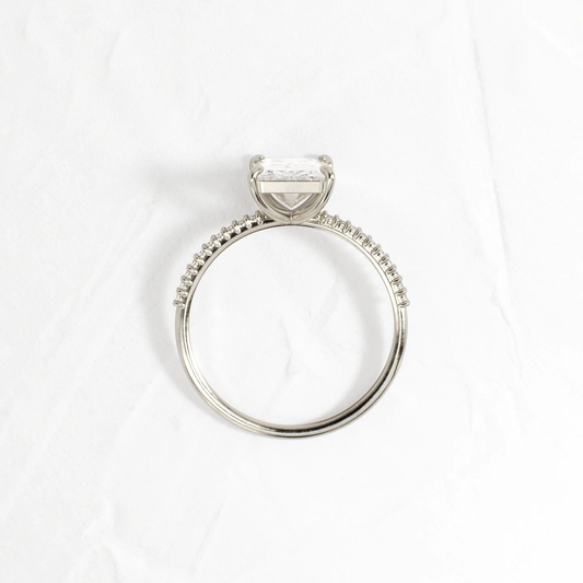 Whisper Ring with Pave Band 2 CT Radiant Cut Diamond in 925 Sterling Silver | Minimalist Engagement Ring