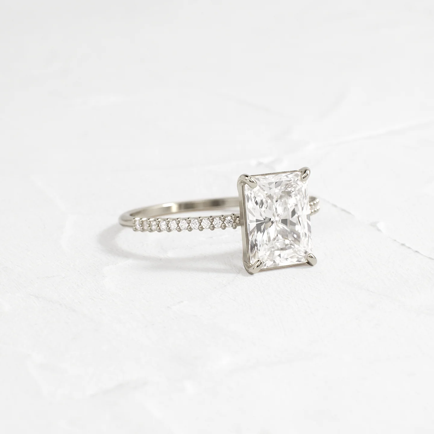 Whisper Ring with Pave Band 2 CT Radiant Cut Diamond in 925 Sterling Silver | Minimalist Engagement Ring