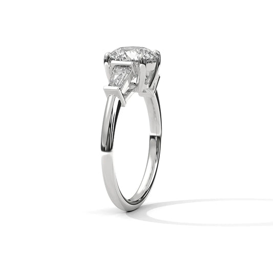 Timeless Three-Stone Round Diamond Ring with Sleek Baguette Accents in 925 Silver (1CT)