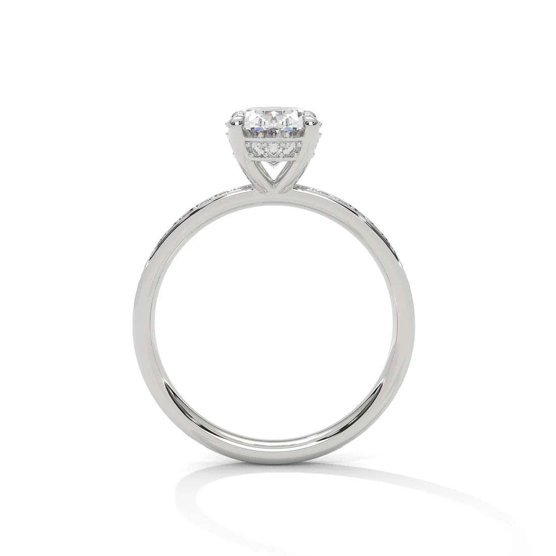 Oval-Cut Diamond Engagement Ring with Shimmering Pavé Band for Timeless Elegance in 925 Silver