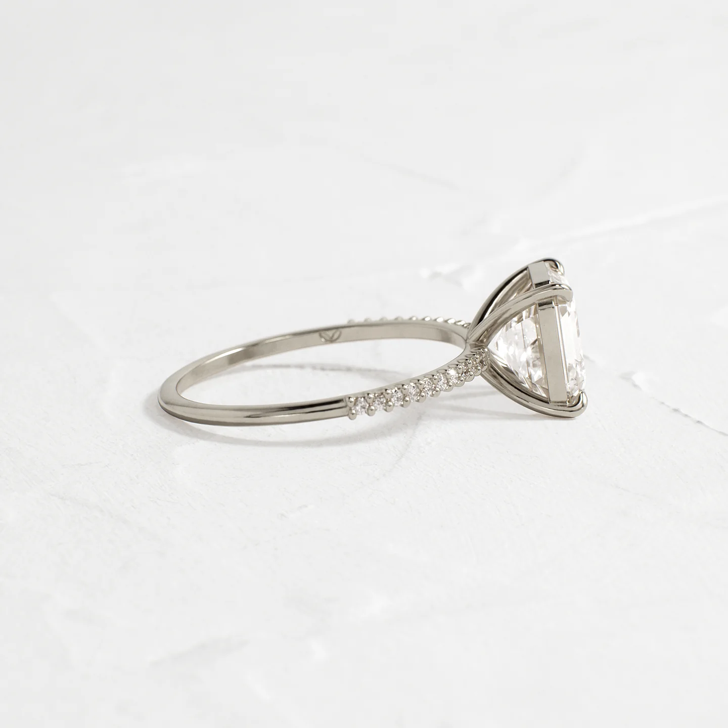 Whisper Ring with Pave Band in 925 Sterling Silver | Minimalist Sterling Silver Solitaire Style Ring for Women