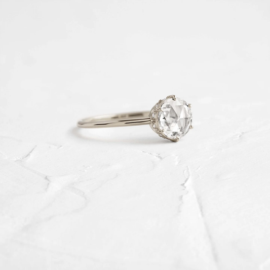 Steadfast Ring in 925 Sterling Silver |1CT Round Rose Cut Diamond Ring with Hidden Accent Basket Design