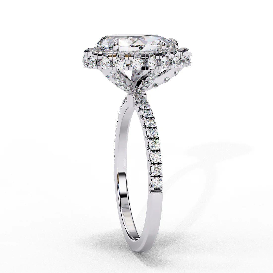 Pear-Shaped Diamond Engagement Ring with Double Halo and Pave Band in 925 Silver