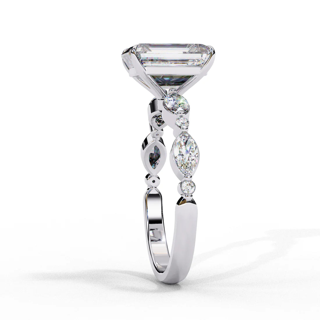 Radiant Engagement Ring with Marquise & Round Accents in 925 Silver