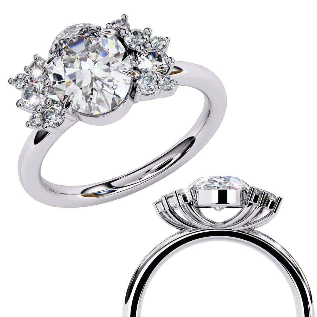 Radiant Floral Cluster Diamond Engagement Ring in 925 Silver