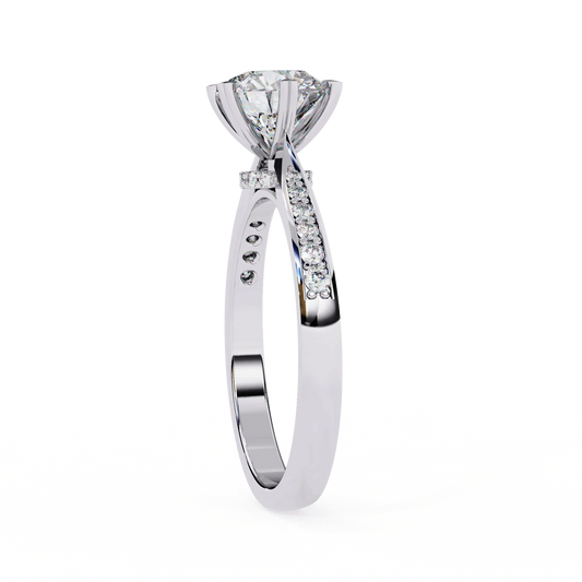 Round Diamond Engagement Ring with Pave Band in 925 Silver