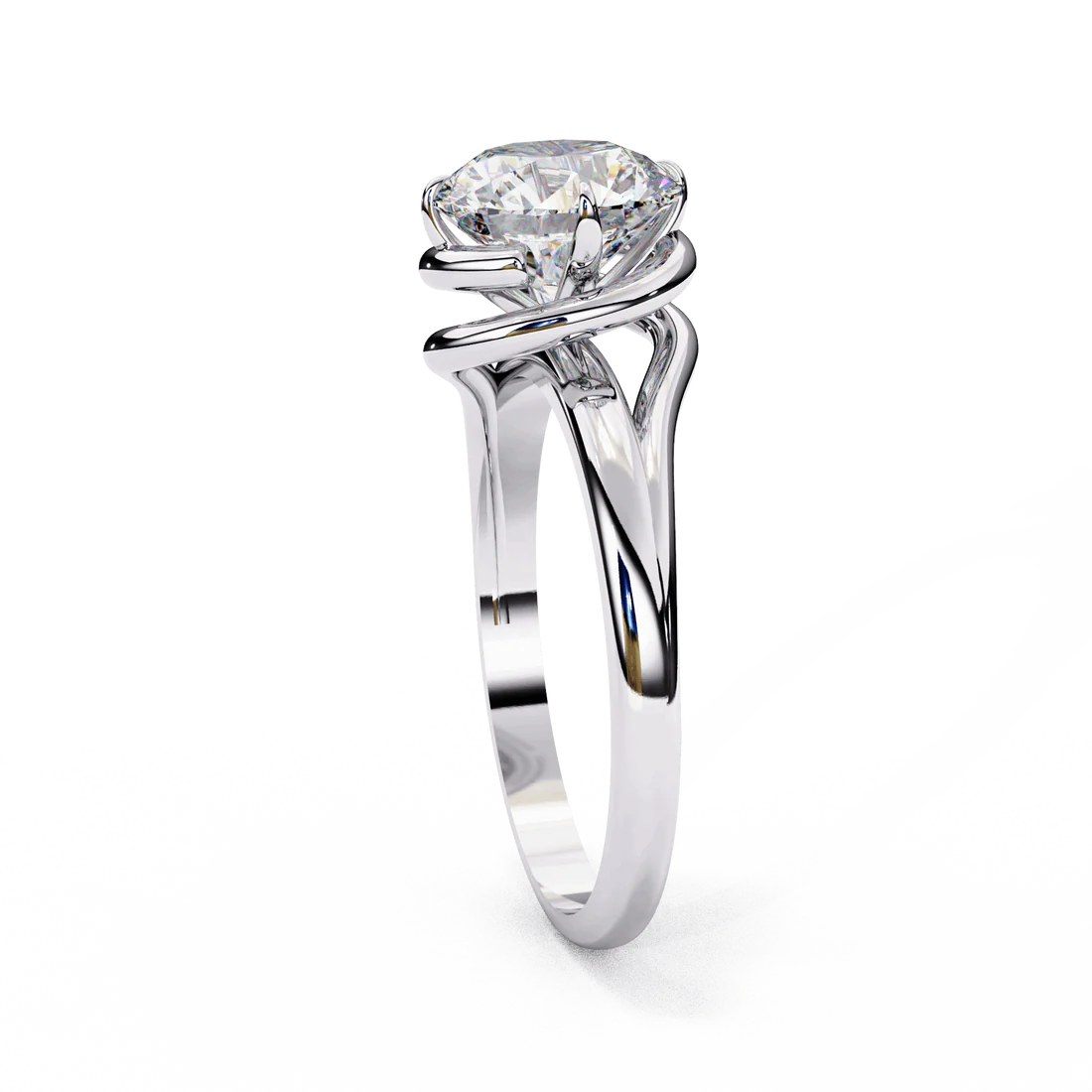 Twisted Solitaire Engagement Ring with Round Brilliant Diamond in 925 Silver