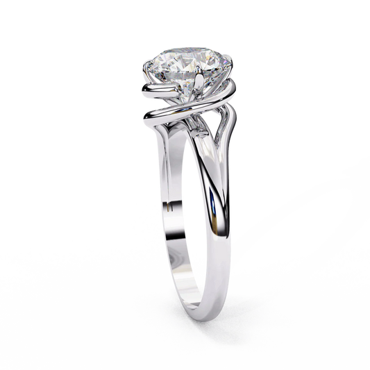 Twisted Solitaire Engagement Ring with Round Brilliant Diamond in 925 Silver