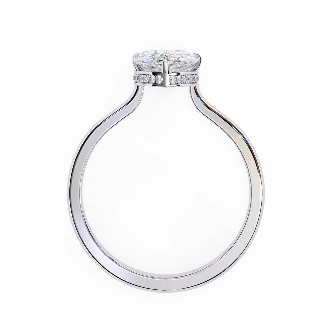 Pear-Shaped Diamond Engagement Ring with Hidden Halo in 925 Silver