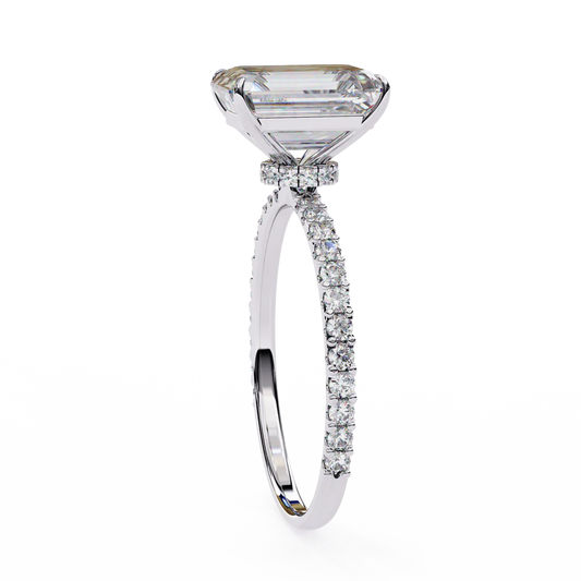 Radiant-Cut Engagement Ring with Pave Band & Hidden Halo in 925 Silver