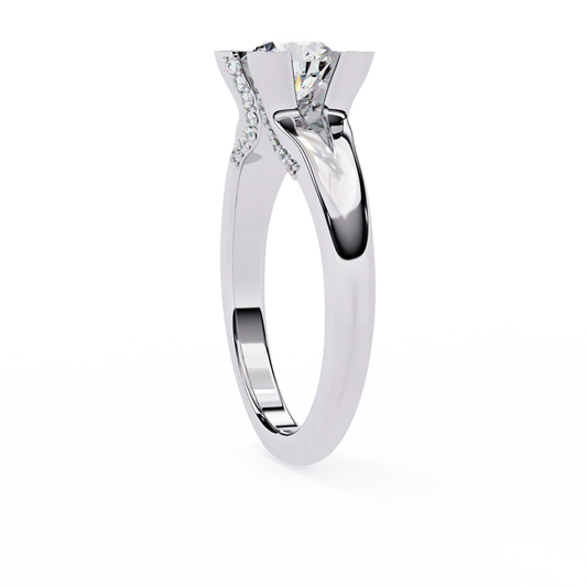 Lab-Grown Diamond Engagement Ring – Unique Crown Prong Setting with Hidden Halo & Pave Band – Ethical Bridal Ring in 925 Silver