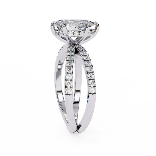 Pear-Cut Diamond Engagement Ring with Pave Split Shank Band in 925 Silver (1CT)