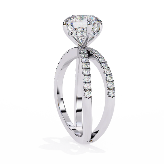 Round-Cut Diamond Engagement Ring with Split Pave Band in 925 Silver | Elegant Bridal Fine Jewelry (0.70CT)
