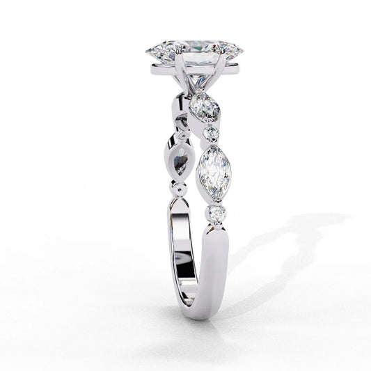 Oval Diamond Ring with Marquise Side Stones in 925 Silver