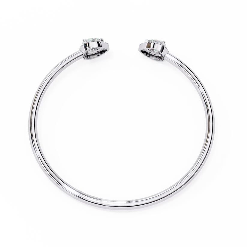Delicate Open Bangle with Pear Shape Diamond Ends | Elegant Minimalist Jewelry 925 Silver