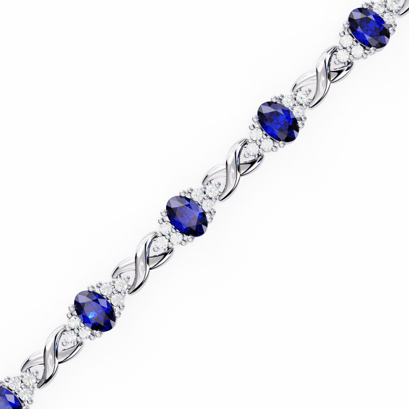 Blue Sapphire and Diamond Infinity Link Bracelet 925 Silver