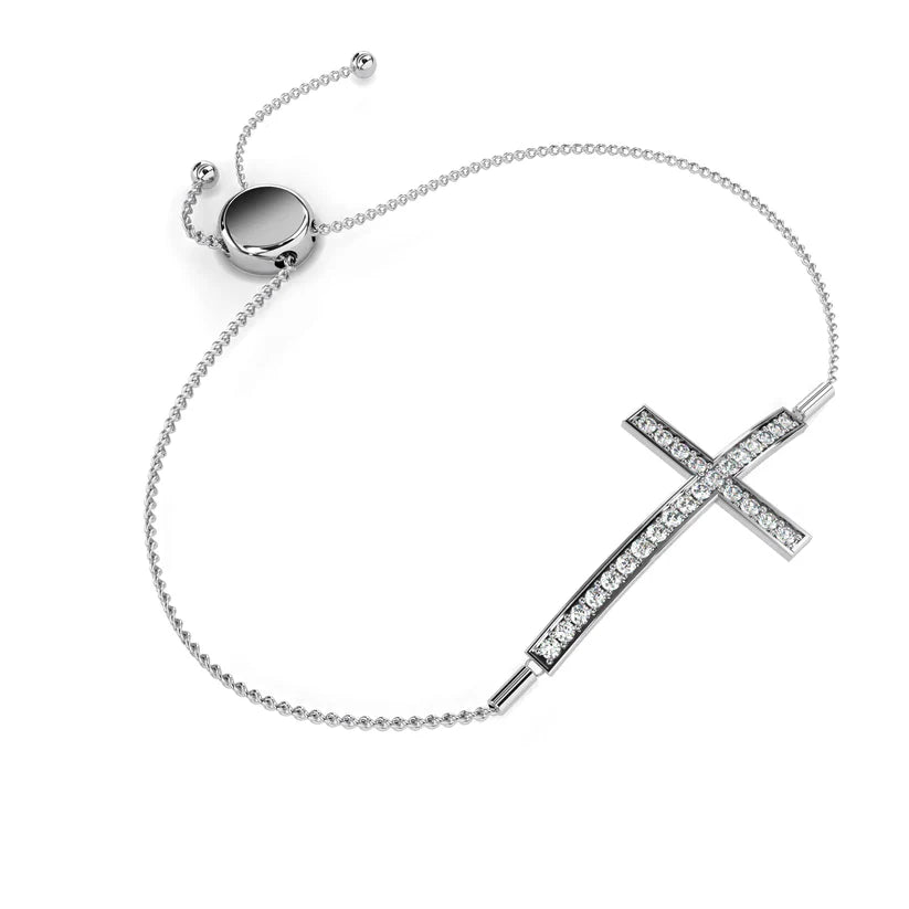 Adjustable Crystal Cross Bracelet – Elegant Faith-Inspired Jewelry 925 Silver