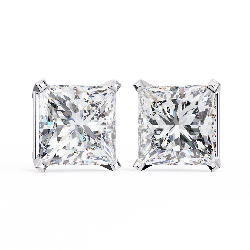 Princess-Cut Diamond Stud Earrings – Elegant Solitaire Earrings 925 Silver