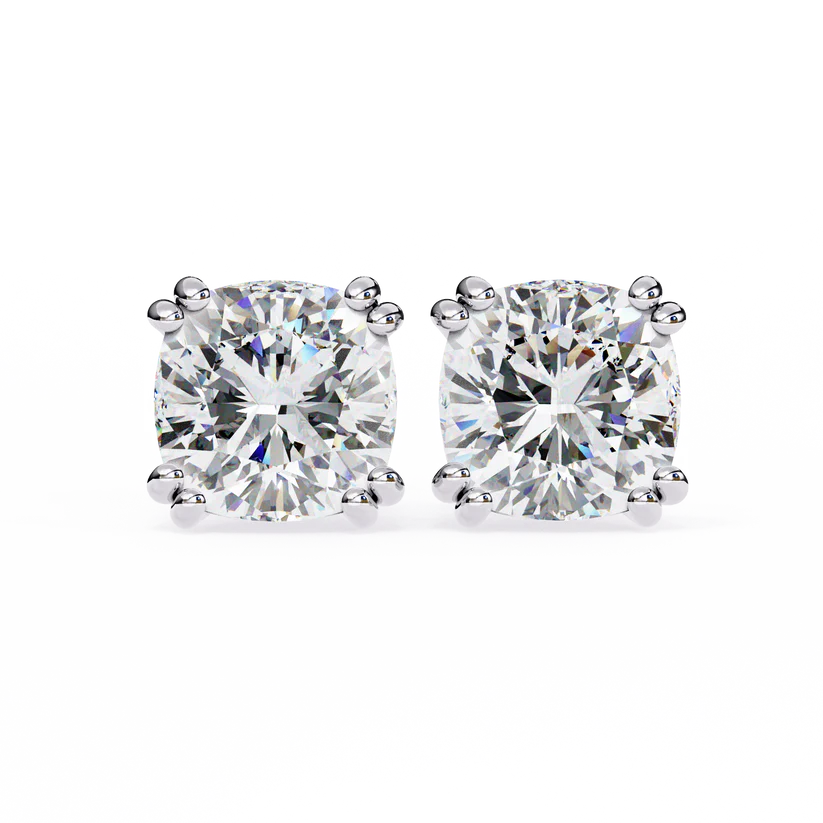Cushion Cut Diamond Stud Earrings – Elegant 4-Prong Solitaire Design 925 Silver