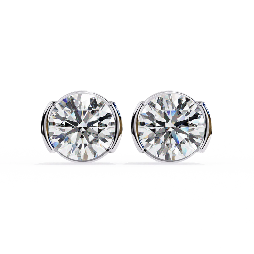 Round-Cut Diamond Bezel Stud Earrings 925 Silver