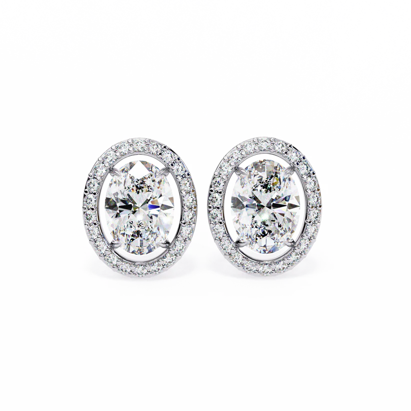 Oval Halo Diamond Stud Earrings - Timeless Brilliance 925 Silver