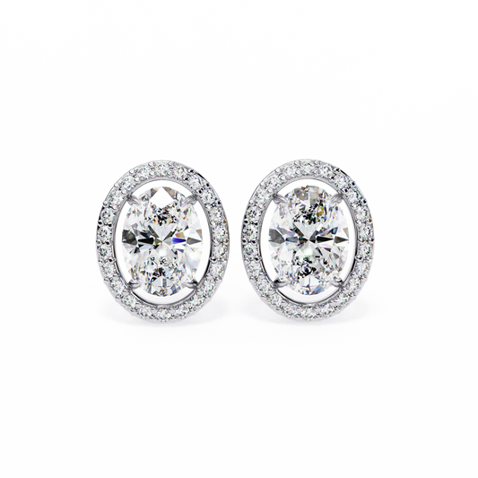 Oval Halo Diamond Stud Earrings - Timeless Brilliance 925 Silver