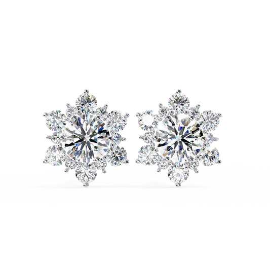 Floral Cluster Diamond Stud Earrings – Elegant Snowflake Design 925 Silver