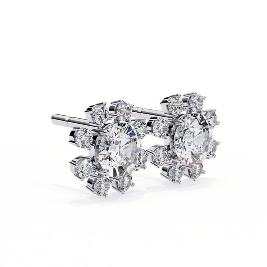 Sunburst Cluster Diamond Stud Earrings – Radiant Floral Design 925 Silver