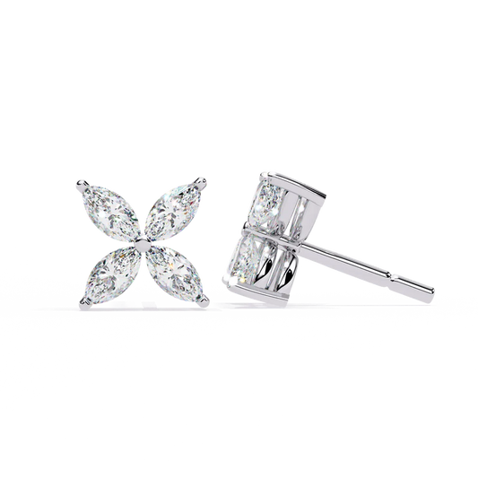 Elegant Marquise Cut Diamond Floral Stud Earrings 925 Silver
