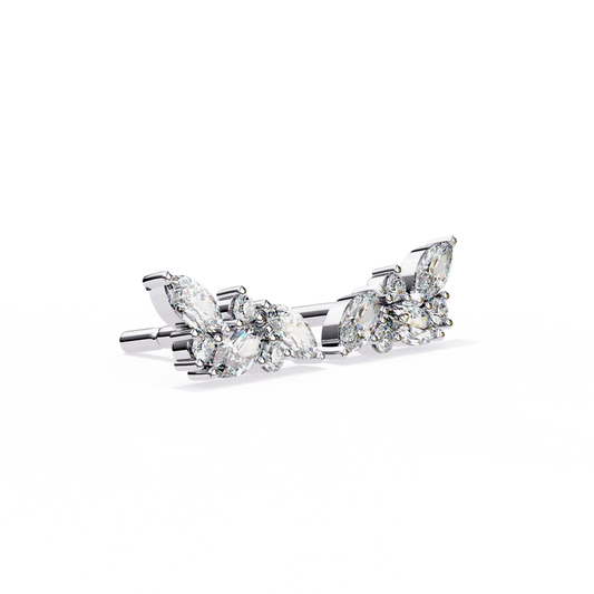 Stylish Diamond Cluster Earrings with Marquise and Round 925 Silver