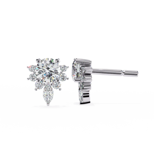 Floral Diamond Cluster Earrings with Marquise Drop 925 Silver