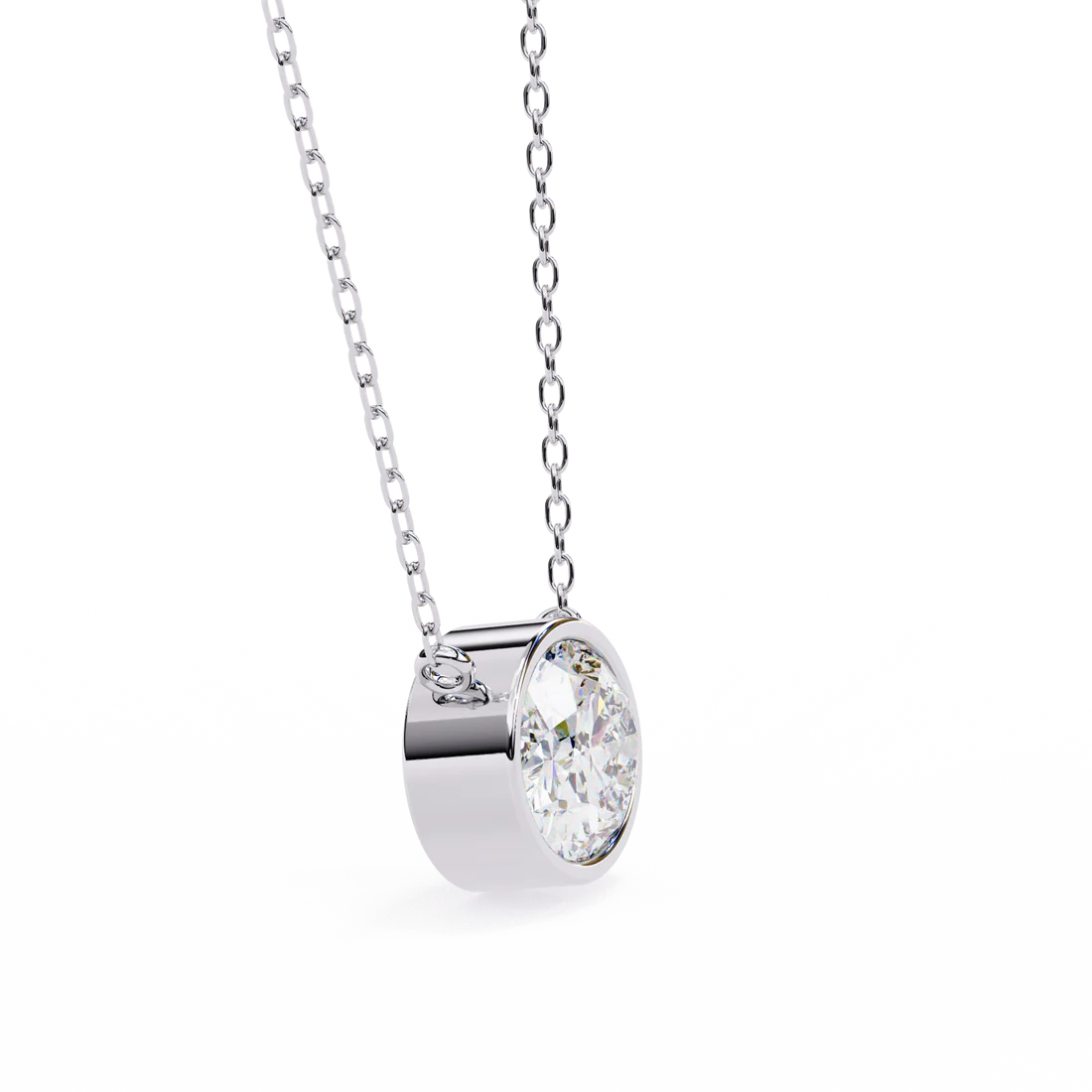 Oval-Cut Diamond Bezel Pendant in 925 Silver (1CT)