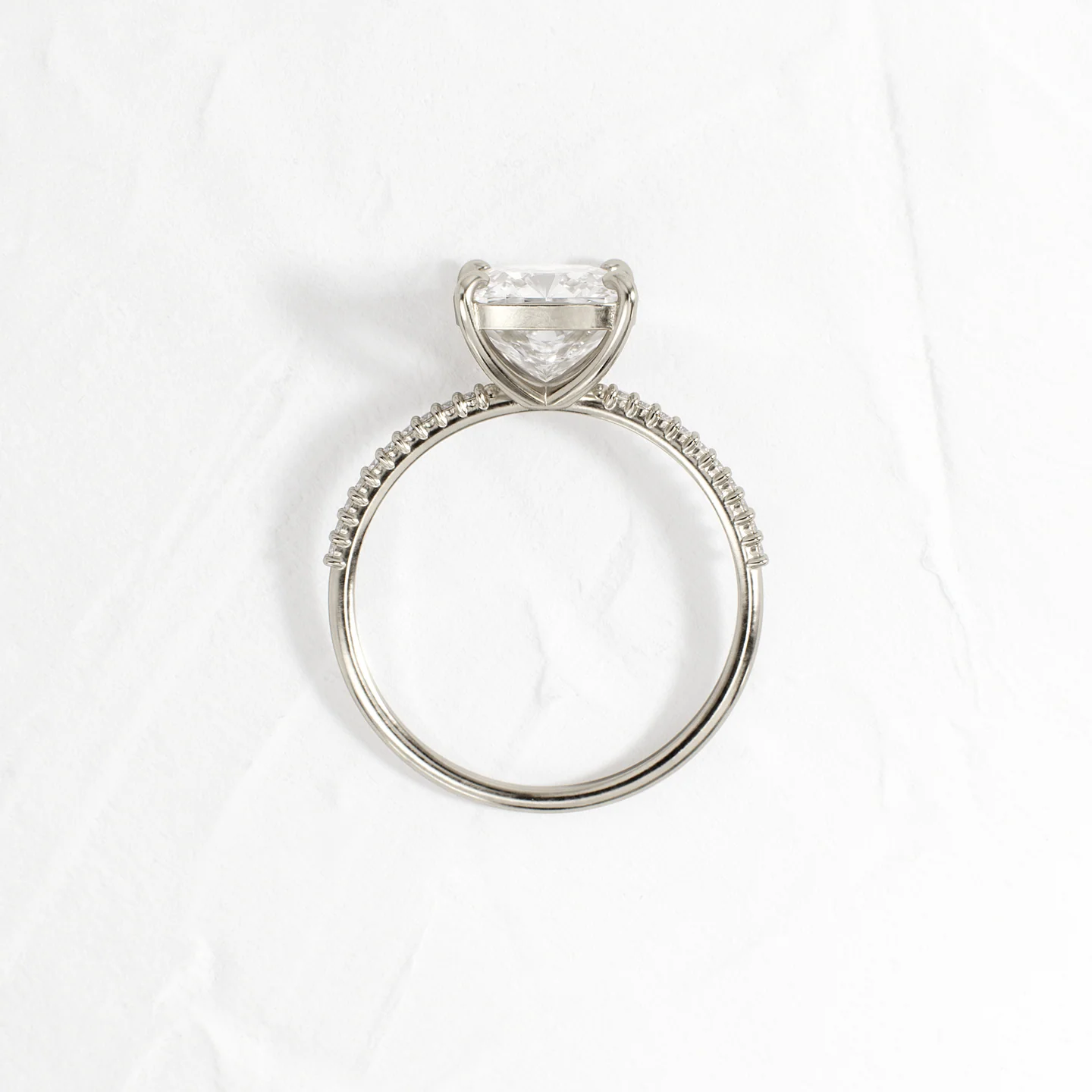 Whisper Ring with Pave Band 2 CT Cushion Cut Diamond in 925 Sterling Silver | Minimalist Engagement Ring