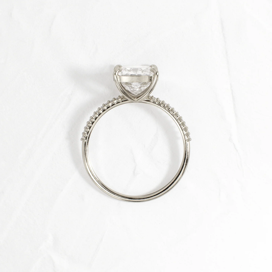 Whisper Ring with Pave Band 2 CT Cushion Cut Diamond in 925 Sterling Silver | Minimalist Engagement Ring