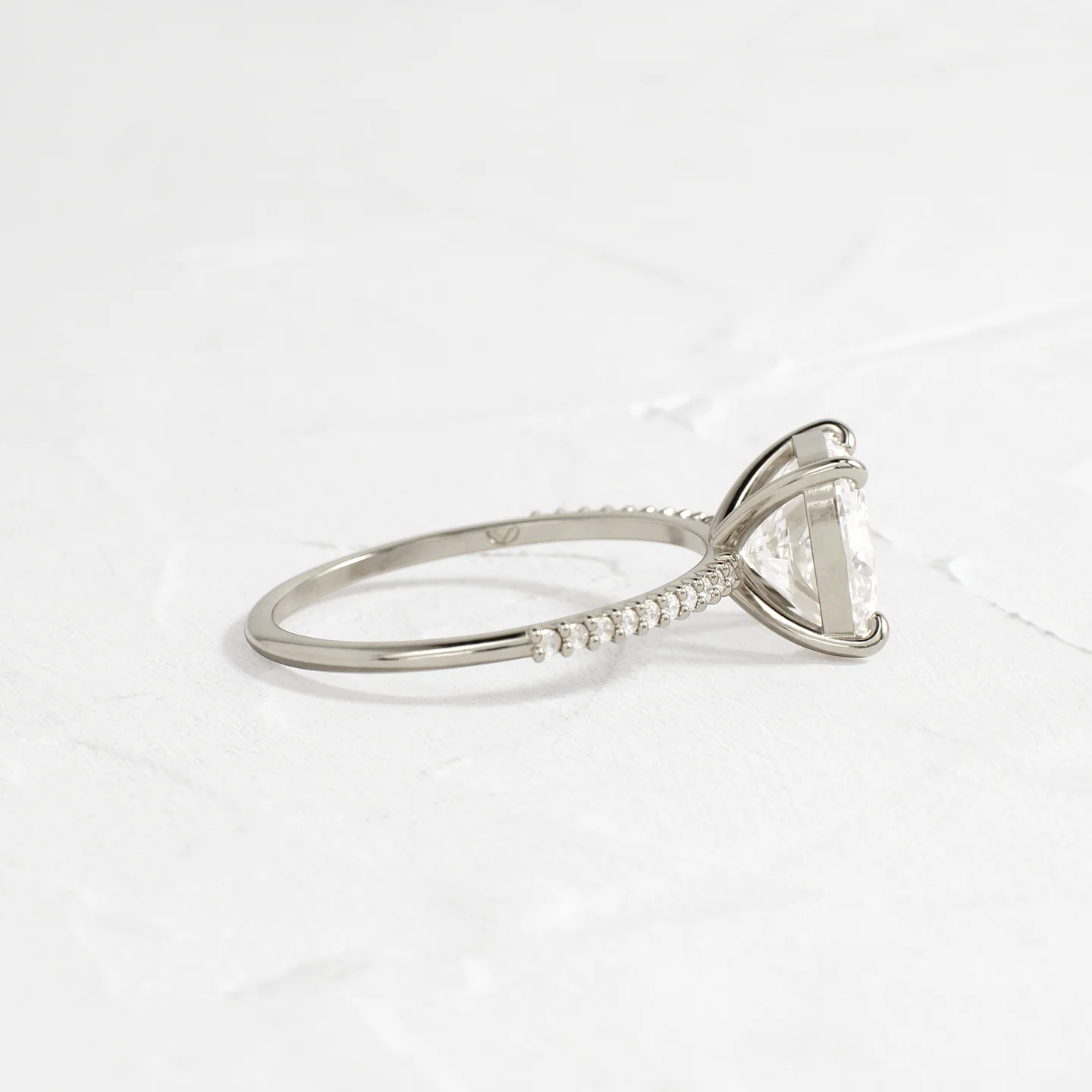 Whisper Ring with Pave Band 2 CT Cushion Cut Diamond in 925 Sterling Silver | Minimalist Engagement Ring