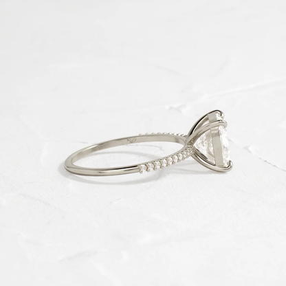 Whisper Ring with Pave Band 2 CT Cushion Cut Diamond in 925 Sterling Silver | Minimalist Engagement Ring