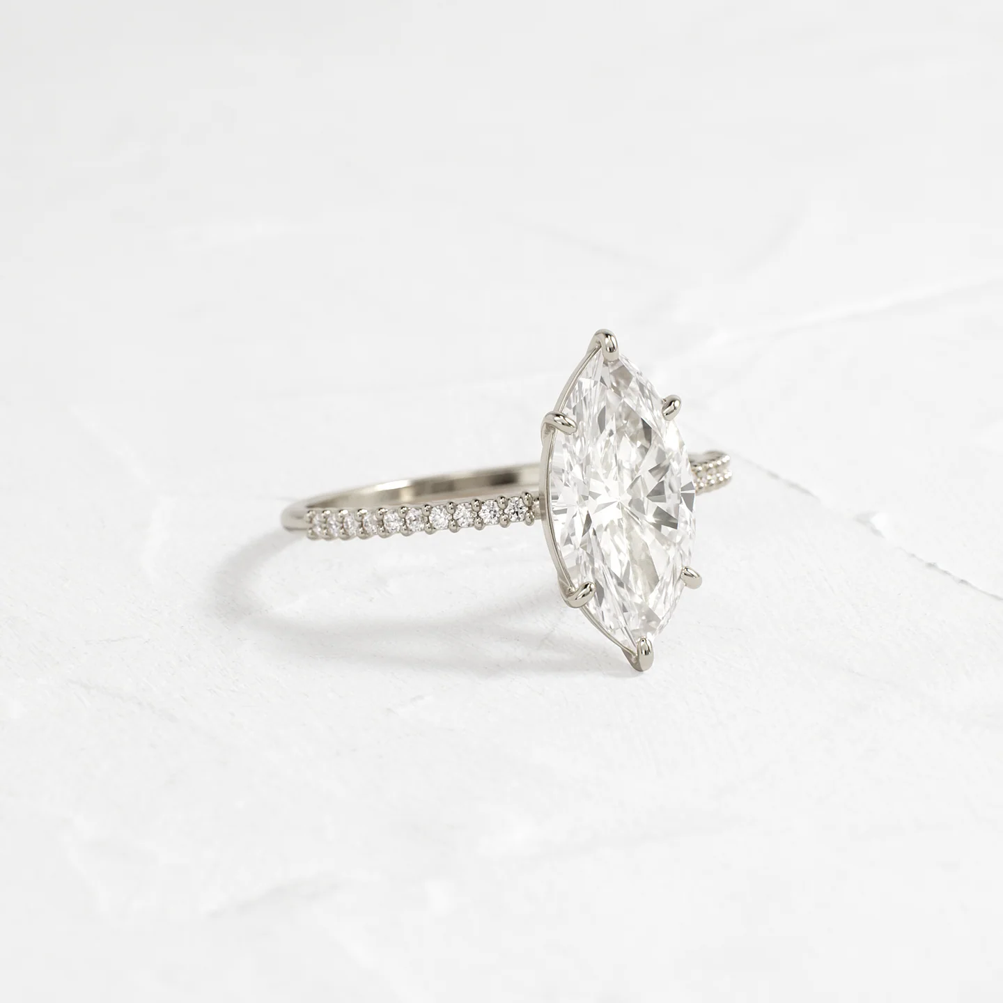 Whisper Ring with Pave Band 2 CT Marquise Cut Diamond in 925 Sterling Silver | Minimalist Engagement Ring