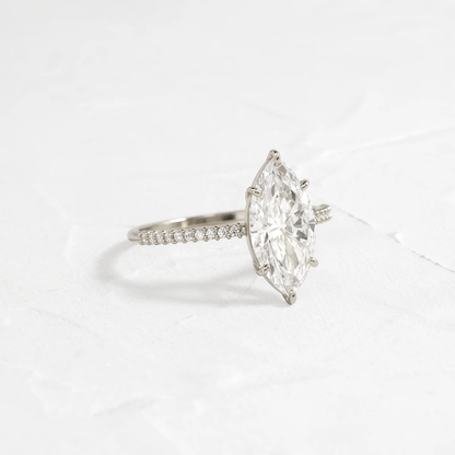 Whisper Ring with Pave Band 2 CT Marquise Cut Diamond in 925 Sterling Silver | Minimalist Engagement Ring