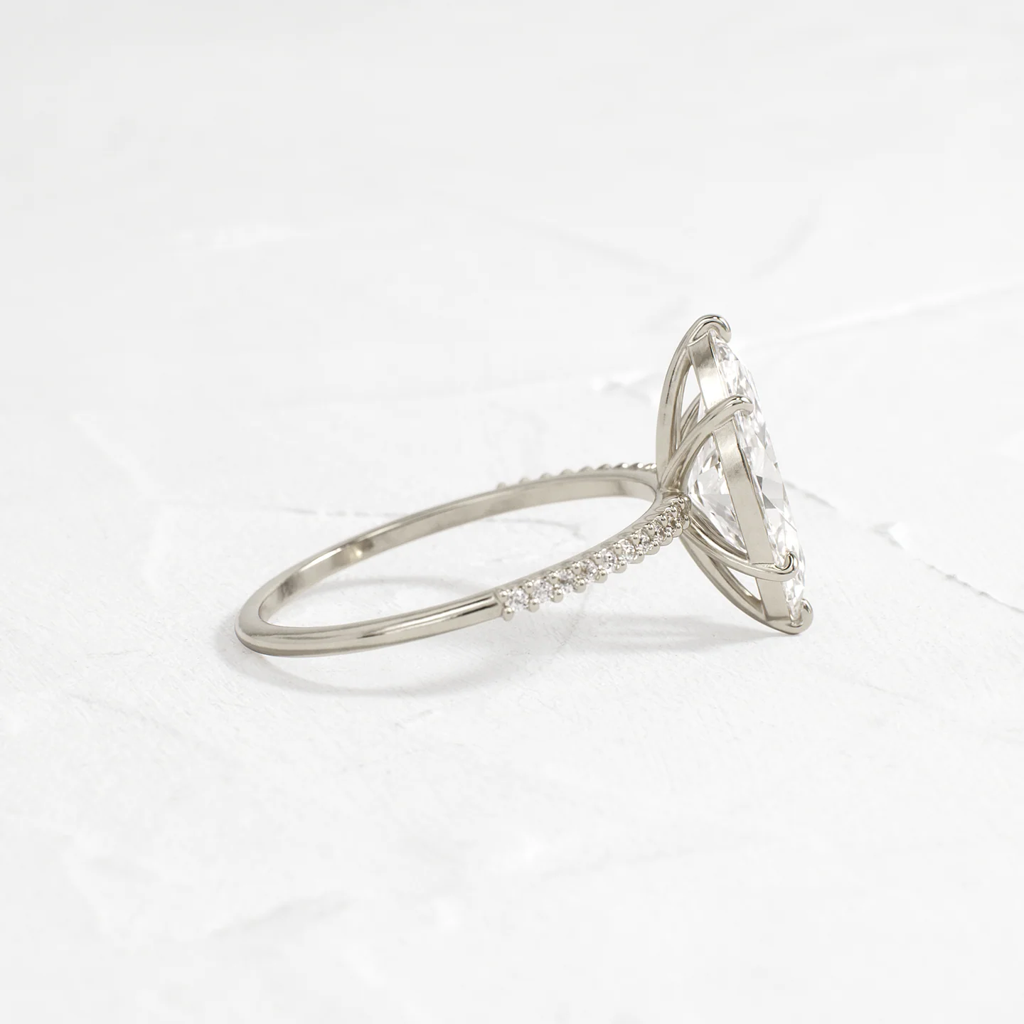 Whisper Ring with Pave Band 2 CT Marquise Cut Diamond in 925 Sterling Silver | Minimalist Engagement Ring