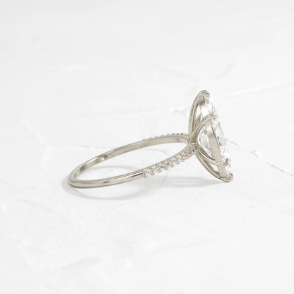 Whisper Ring with Pave Band 2 CT Marquise Cut Diamond in 925 Sterling Silver | Minimalist Engagement Ring
