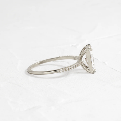 Whisper Ring with Pave Band 2 CT Radiant Cut Diamond in 925 Sterling Silver | Minimalist Engagement Ring