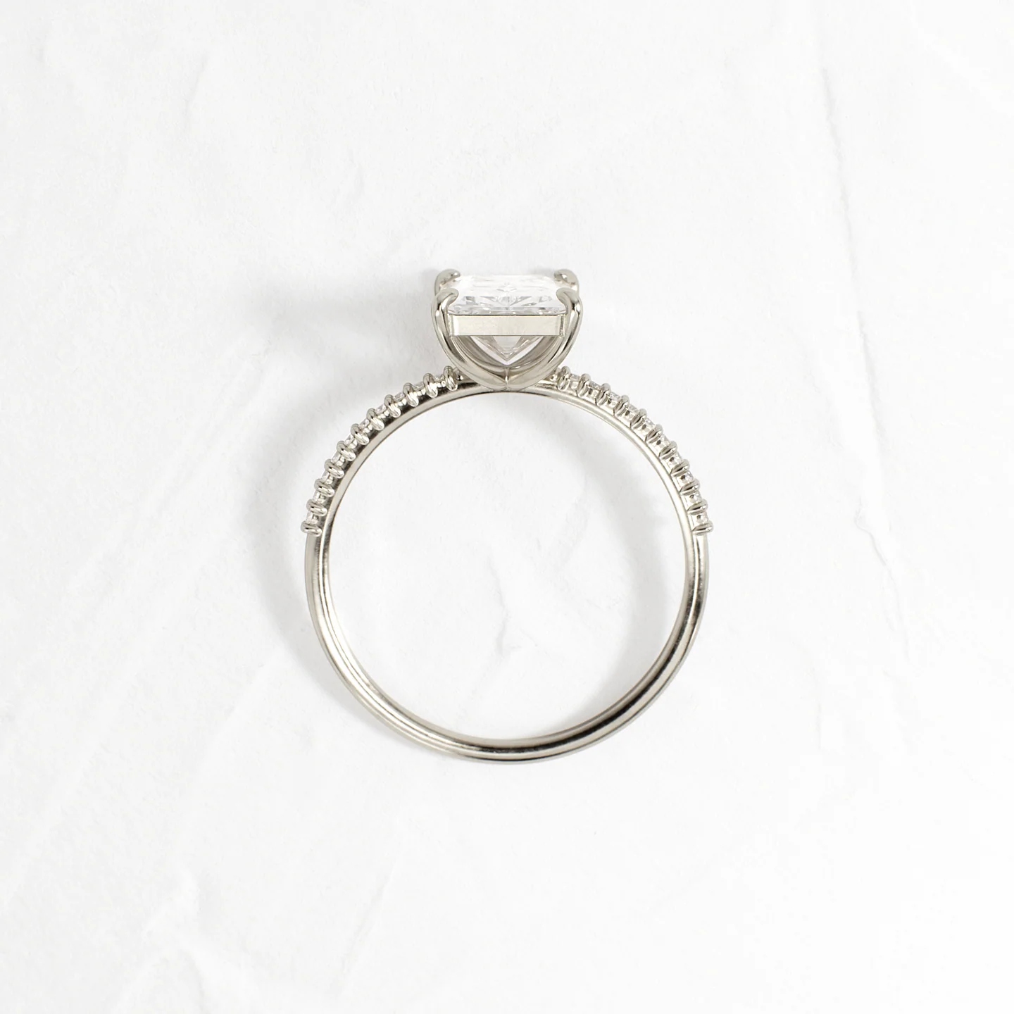 Whisper Ring with Pave Band 2 CT Radiant Cut Diamond in 925 Sterling Silver | Minimalist Engagement Ring