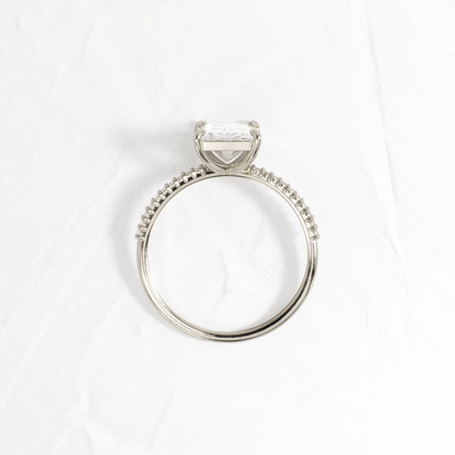 Whisper Ring with Pave Band 2 CT Radiant Cut Diamond in 925 Sterling Silver | Minimalist Engagement Ring