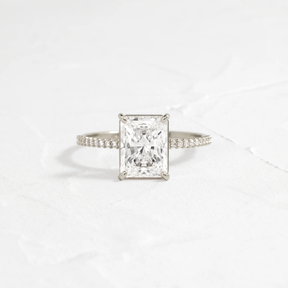 Whisper Ring with Pave Band 2 CT Radiant Cut Diamond in 925 Sterling Silver | Minimalist Engagement Ring
