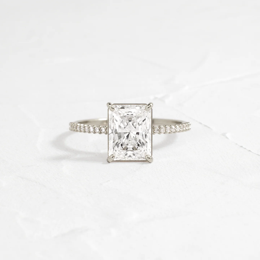 Whisper Ring with Pave Band 2 CT Radiant Cut Diamond in 925 Sterling Silver | Minimalist Engagement Ring
