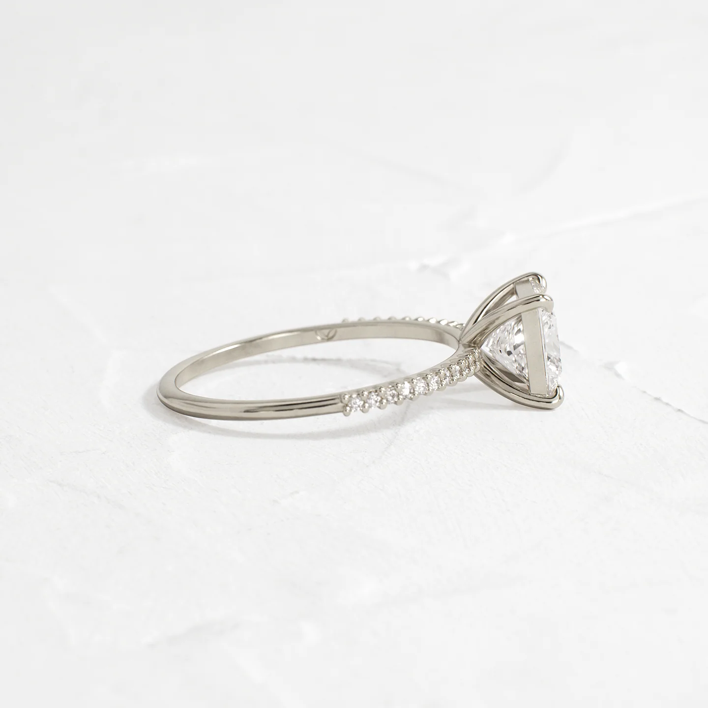 Whisper Ring with Pave Band 1.5 CT Princess Cut Diamond in 925 Sterling Silver | Minimalist Engagement Ring