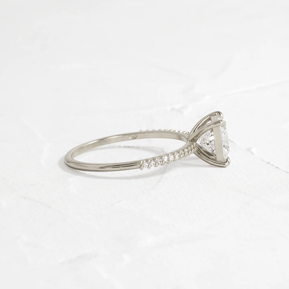 Whisper Ring with Pave Band 1.5 CT Princess Cut Diamond in 925 Sterling Silver | Minimalist Engagement Ring