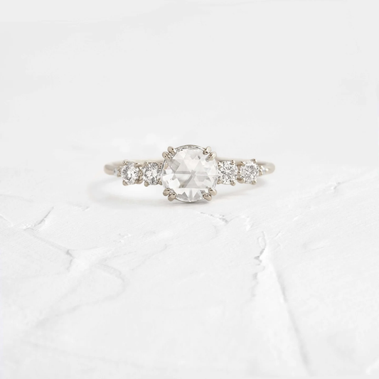 Coda Ring 0.75 CT Rose Cut Diamond in 925 Sterling Silver | Double Prong Open Basket Engagement Ring