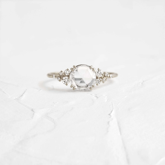 Snowdrift Ring 0.70 CT Rose Cut Diamond in 925 Sterling Silver | Gradient Accent Engagement Ring
